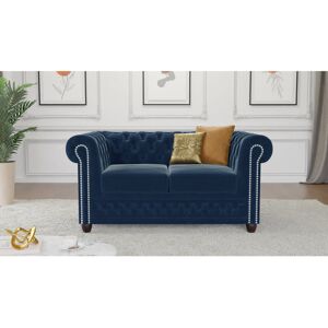 Rosdorf Park Chesterfield Hanna 2 Seater Sofa Made of Velvet Fabric with Solid Wood Legs Navy Blue 72cm H X 148cm W X 86cm D