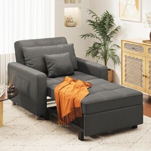 Ebern Designs Emma-Leigh 1 Seater Fold Out Upholstered Sofa Bed Charcoal Grey Linen 88.9cm H X 101.6cm W X 91cm D