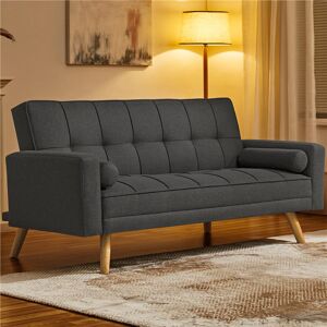 Yaheetech Moda Form 185CM 3 Seater Convertible Settee Sofa Bed With Armrests and 2 Bolster Pillows, Dark Grey Polyester 185cm W