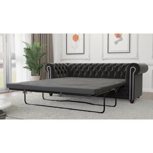 Rosdorf Park Chesterfield Hanna 3 Seater Sofa with Sleeping Function Made of Velvet Fabric with Solid Wood Legs Black 72cm H X 203cm W X 86cm D