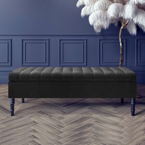 R&M Furnishers Safar Striped Ottoman Storage Bench – Upholstery Plush Velvet Shoe Bench with Black Turned Wooden Legs Black 40cm H x 120cm W x 40cm D