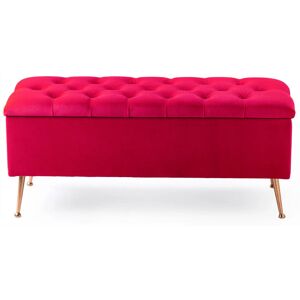 Canora Grey Amara Chesterfield Ottoman Storage Bench – Plush Velvet Upholstered Blanket Storage Box with Gold Metal Legs Claret Red 45cm H x 120cm W x 40cm D