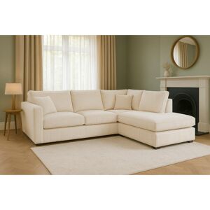 17 Stories Jumbo Cord Right Hand Upholstered Corner Sectional High Back Cushion with Foot Stool Cream 90cm H X 212cm W X 167cm D