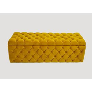 R&M Furnishers Lux Italian Large Chesterfield Upholstered Ottoman Storage Box - Soft Plush Velvet Blanket Box Mustard Gold 40
