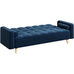 Yaheetech Moda Form 185CM 3 Seater Convertible Settee Sofa Bed With Armrests and 2 Bolster Pillows, Blue Velvet 185cm W