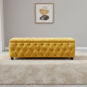R&M Furnishers Rig Ottoman Bench with Storage and Square Wooden Legs Coffee Table - Plush Velvet Chesterfield Blanket Box Mustard Gold Plush Velvet 45cm H x 120cm W x 40cm D