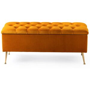 Canora Grey Amara Chesterfield Ottoman Storage Bench – Plush Velvet Upholstered Blanket Storage Box with Gold Metal Legs Burnt Orange 45cm H x 120cm W x 40cm D