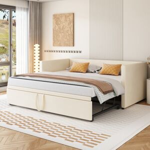 Latitude Run Pull-Out Upholstered Sofa Bed 90/180×200 Cm With Slatted Base, Multifunctional Bed In Skin-Friendly Velvet Fabric Beige
