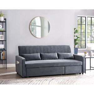 Latitude Run Krisheena 200Cm Square Arm Sofa Bed Grey Velvet 87.5cm H X 200cm W X 90cm D