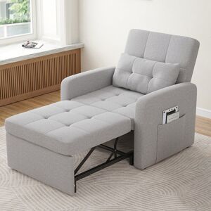 17 Stories 3 Position Adjustable Back Pull-out Sofa Bed with Side Table and USB & Type-C Ports Light Grey 88.5cm H X 86cm W X 55cm D
