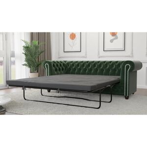 Rosdorf Park Chesterfield Hanna 3 Seater Sofa with Sleeping Function Made of Velvet Fabric with Solid Wood Legs Bottle Green 72cm H X 203cm W X 86cm D