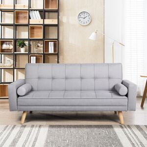 Yaheetech Moda Form 185CM 3 Seater Convertible Settee Sofa Bed With Armrests and 2 Bolster Pillows, Grey Polyester 185cm W