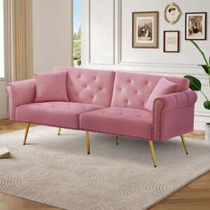 Fairmont Park Velvet Adjustable Backrest Sofa Bed - Dual Recliner With Storage Space & Gold Metal Legs (2-seater) Pink 70cm H X 173cm W X 75cm D