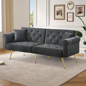 Fairmont Park Velvet Adjustable Backrest Sofa Bed - Dual Recliner With Storage Space & Gold Metal Legs (2-seater) Grey 70cm H X 173cm W X 75cm D