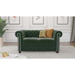 Rosdorf Park Chesterfield Hanna 2 Seater Sofa Made of Velvet Fabric with Solid Wood Legs Bottle Green 72cm H X 148cm W X 86cm D