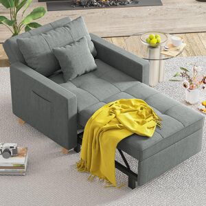 Ebern Designs Emma-Leigh 1 Seater Fold Out Upholstered Sofa Bed Dark Grey Linen 88.9cm H X 101.6cm W X 91cm D