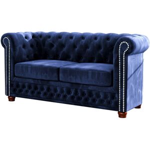 Etta Avenue Chesterfield Anzla Sofa 2 Seater Made of Velvet Fabric with Solid Wood Legs Navy Blue 72cm H X 148cm W X 86cm D