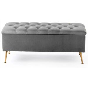 Canora Grey Amara Chesterfield Ottoman Storage Bench – Plush Velvet Upholstered Blanket Storage Box with Gold Metal Legs Grey 45cm H x 120cm W x 40cm D