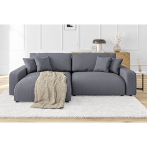 17 Stories Emma Sleeper Corner Sofa Chaise Bed with Storage Cord Fabric Grey 78cm H X 234cm W X 170cm D