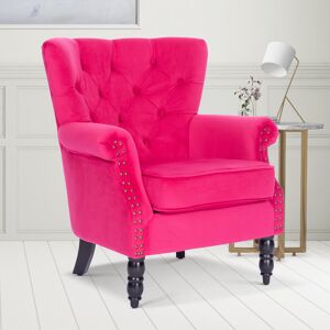 Three Posts Harmonsburg 75cm Wide Plush Velvet Buttoned Accent Wingback Chair Pink 89cm H X 75cm W X 74cm D