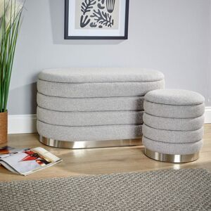 Fairmont Park Adheen Set of 2 Boucle Fabric Storage Footstool Ottomans Grey 106.68cm H X 80cm W X 106.68cm D