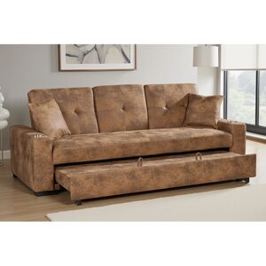 Latitude Run Upholstered Sofa Bed with Cupholders Brown Microfiber / Microsuede 76cm H X 222cm W X 59cm D