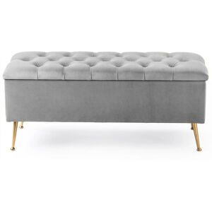 Canora Grey Amara Chesterfield Ottoman Storage Bench – Plush Velvet Upholstered Blanket Storage Box with Gold Metal Legs Silver 45cm H x 120cm W x 40cm D