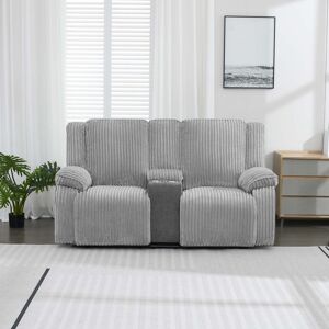 Fairmont Park Verona 2 Seater Jumbo Cord Manual Recliner Sofa w Drinks Console (Beige) Grey