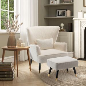 Fairmont Park 77Cm Wide Teddy Boucle Wingback Chair White 94cm H X 77cm W X 78cm D