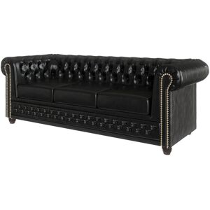 Marlow Home Co. Chesterfield Erra Sofa 3 Seater with Sleeping Function Made of Vegan Leather with Solid Wood Legs Black 72cm H X 203cm W X 86cm D Marlow Home Co. Chesterfield Erra Sofa 3 Seater with Sleeping Function Made of Vegan Leather with Solid Wood Legs Black 72cm H X 203cm W X 86cm D