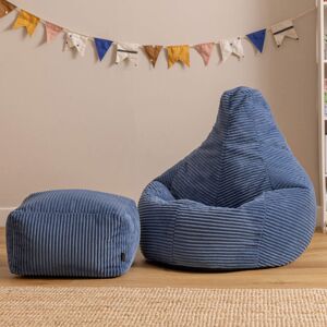 Bean Bag Bazaar Kids Dalton Corduroy Recliner Bean Bag and Square Footstool Blue Small Bean Bag Bazaar Kids Dalton Corduroy Recliner Bean Bag and Square Footstool Blue Small