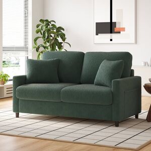 Lark Manor Balaton Vegan 2 Seater Upholstery Sofa with Pillows Green/Corduroy 88cm H X 140cm W X 77cm D Lark Manor Balaton Vegan 2 Seater Upholstery Sofa with Pillows Green/Corduroy 88cm H X 140cm W X 77cm D