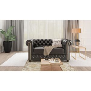 Marlow Home Co. Chesterfield Erra Sofa 2 Seater with Sleeping Function Made of Vegan Leather with Solid Wood Legs Black 72cm H X 148cm W X 86cm D Marlow Home Co. Chesterfield Erra Sofa 2 Seater with Sleeping Function Made of Vegan Leather with Solid Wood Legs Black 72cm H X 148cm W X 86cm D