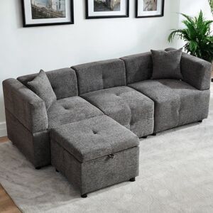 Latitude Run Beige Sectional Sofa Couch With Removable Storage Ottoman L-Shaped Sofa With 2 Pillows Gray 69cm H X 204cm W X 126cm D Latitude Run Beige Sectional Sofa Couch With Removable Storage Ottoman L-Shaped Sofa With 2 Pillows Gray 69cm H X 204cm W X 126cm D