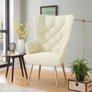 George Oliver Bastoam 50Cm Wide Tufted Velvet Wingback Chair Beige 102cm H X 50cm W X 50cm D George Oliver Bastoam 50Cm Wide Tufted Velvet Wingback Chair Beige 102cm H X 50cm W X 50cm D