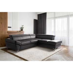 Ivy Bronx CAPRI Genuine Leather Corner Sofa with Pull-Out Bed and Storage and Adjustable Headrests Black 93cm H X 256cm W X 210cm D Ivy Bronx CAPRI Genuine Leather Corner Sofa with Pull-Out Bed and Storage and Adjustable Headrests Black 93cm H X 256cm W X 210cm D