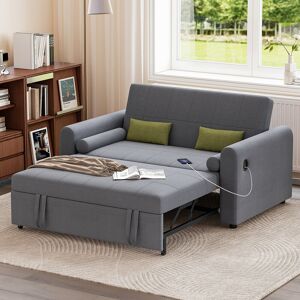 17 Stories 2 Seater Sofa Bed, 3-in-1 Convertible Fabric Pull Out Sleeper Sofa With 3-position Adjustable Backrest, Side Pockets And Usb For Living Room, Guest Ro Blue Grey 17 Stories 2 Seater Sofa Bed, 3-in-1 Convertible Fabric Pull Out Sleeper Sofa With 3-position Adjustable Backrest, Side Pockets And Usb For Living Room, Guest Ro Blue Grey
