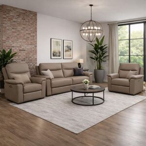 Fairmont Park Alessandrina Real Leather Power Recliner 3 + 1 + 1 Sofa Set with USB Charging Taupe 3 Fairmont Park Alessandrina Real Leather Power Recliner 3 + 1 + 1 Sofa Set with USB Charging Taupe 3