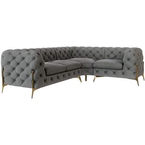 Etta Avenue Chesterfield Corner Sofa L-Shape Atoka with Gold Metal Legs Grey 73cm H X 262cm W X 200cm D Etta Avenue Chesterfield Corner Sofa L-Shape Atoka with Gold Metal Legs Grey 73cm H X 262cm W X 200cm D