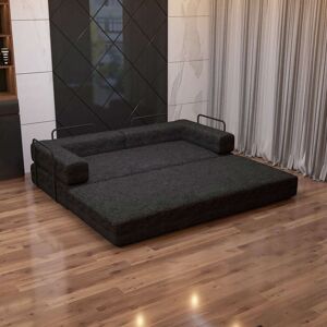 Fairmont Park Smart Convertible Sofa Bed 3-Seater Sherpa Upholstered Futon with Side Metal Frame Support, No-Assembly Fold-Out Design – Available in Black, Grey, an Black 72cm H X 203cm W X 100cm D Fairmont Park Smart Convertible Sofa Bed 3-Seater Sherpa Upholstered Futon with Side Metal Frame Support, No-Assembly Fold-Out Design – Available in Black, Grey, an Black 72cm H X 203cm W X 100cm D