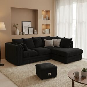 Latitude Run Jumbo Cord Upholstered Corner Sectional Small Back Cushion with Foot Stool Black 90cm H X 212cm W X 167cm D Latitude Run Jumbo Cord Upholstered Corner Sectional Small Back Cushion with Foot Stool Black 90cm H X 212cm W X 167cm D