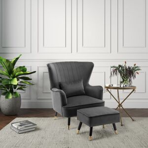 Fairmont Park 77Cm Wide Plush Velvet Modern Wingback Chair and Ottoman Dark Grey 94cm H X 77cm W X 78cm D Fairmont Park 77Cm Wide Plush Velvet Modern Wingback Chair and Ottoman Dark Grey 94cm H X 77cm W X 78cm D