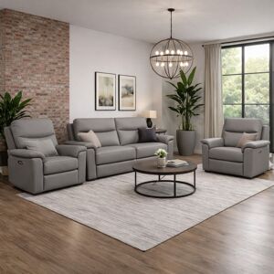 Fairmont Park Alessandrina Real Leather Power Recliner 3 + 1 + 1 Sofa Set with USB Charging Slate 3 Fairmont Park Alessandrina Real Leather Power Recliner 3 + 1 + 1 Sofa Set with USB Charging Slate 3