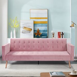 Fairmont Park Plush Velvet Sofa Bed In Green With Gold Metal Legs Pink 73cm H X 192cm W X 31.5cm D Fairmont Park Plush Velvet Sofa Bed In Green With Gold Metal Legs Pink 73cm H X 192cm W X 31.5cm D
