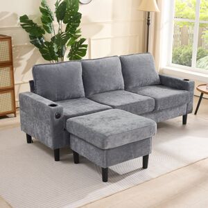 Latitude Run L-shaped Upholstered Couch With Side Pocket And Cup Holder Grey 80cm H X 202cm W X 57cm D Latitude Run L-shaped Upholstered Couch With Side Pocket And Cup Holder Grey 80cm H X 202cm W X 57cm D