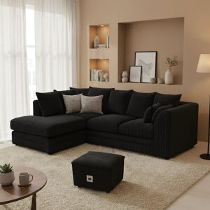 Latitude Run Jumbo Cord Upholstered Corner Sectional Small Back Cushion with Foot Stool Black Latitude Run Jumbo Cord Upholstered Corner Sectional Small Back Cushion with Foot Stool Black