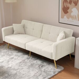 Fairmont Park 3-in-1 Convertible Sofa Bed With Adjustable Backrest, Gold-tone Legs & Built-in Storage Pockets White 75cm H X 176cm W X 64cm D Fairmont Park 3-in-1 Convertible Sofa Bed With Adjustable Backrest, Gold-tone Legs & Built-in Storage Pockets White 75cm H X 176cm W X 64cm D