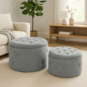 Fairmont Park Pyatt 2 Piece Velvet Tufted Round Storage Ottoman Set Light Grey 40cm H x 60cm W x 60cm D;32cm H x 53cm W x 53cm D;40cm H x 60cm W x 60cm D;32cm H x 53cm W x 53cm D Fairmont Park Pyatt 2 Piece Velvet Tufted Round Storage Ottoman Set Light Grey 40cm H x 60cm W x 60cm D;32cm H x 53cm W x 53cm D;40cm H x 60cm W x 60cm D;32cm H x 53cm W x 53cm D