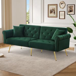 Fairmont Park Velvet Adjustable Backrest Sofa Bed - Dual Recliner With Storage Space & Gold Metal Legs (2-seater) Green 70cm H X 173cm W X 75cm D Fairmont Park Velvet Adjustable Backrest Sofa Bed - Dual Recliner With Storage Space & Gold Metal Legs (2-seater) Green 70cm H X 173cm W X 75cm D
