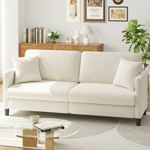 17 Stories Modern 193cm Teddy 3-Seater Sofa with Square Armrests and Two Throw Pillows Beige 89cm H X 193cm W X 79cm D 17 Stories Modern 193cm Teddy 3-Seater Sofa with Square Armrests and Two Throw Pillows Beige 89cm H X 193cm W X 79cm D